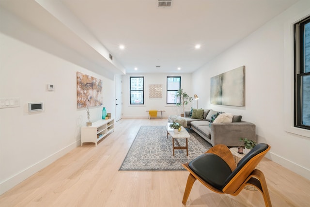 living room featuring light wood-type flooring