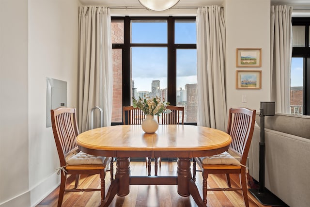 84 Willow Ave Unit 4B, Hoboken, NJ 07030 - dining room with wood finished floors and a view of city