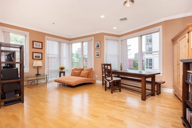 123 Tidewater St Unit B, Jersey City, NJ 07302 - home office with light wood-type flooring, ornamental molding, and recessed lighting