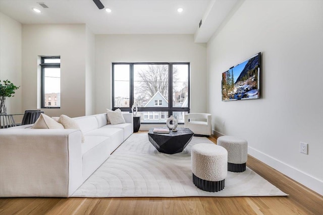 living room with hardwood / wood-style floors and plenty of natural light