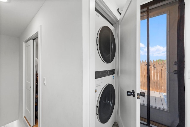 35 Manhattan Ave Unit 4, Jersey City, NJ 07307 - laundry room featuring stacked washer / drying machine