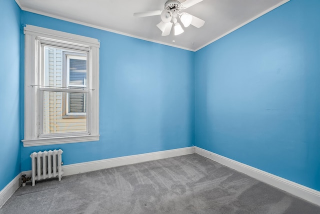 388 Kennedy Blvd, Bayonne, NJ 07002 - carpeted spare room with radiator, a ceiling fan, and crown molding
