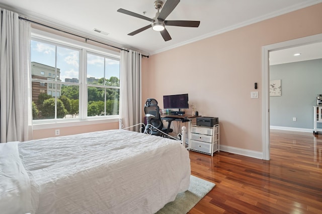 22 Ave At Port Imperial Unit 227, West New York, NJ 07093 - bedroom featuring wood finished floors, ornamental molding, and a ceiling fan