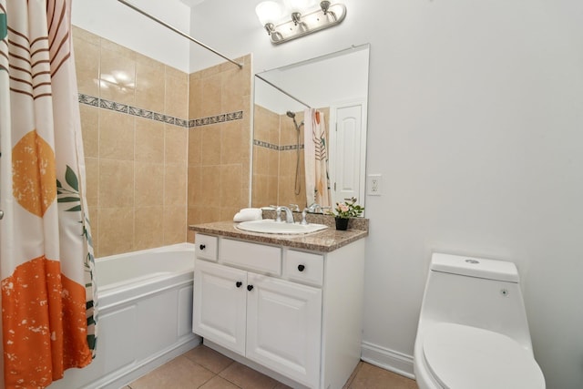 22 Ave At Port Imperial Unit 227, West New York, NJ 07093 - bathroom with vanity, shower / bathtub combination with curtain, and tile patterned floors