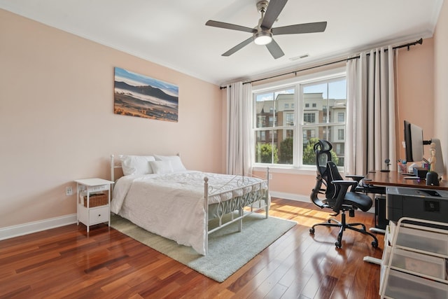 22 Ave At Port Imperial Unit 227, West New York, NJ 07093 - bedroom featuring an office area, wood finished floors, crown molding, and ceiling fan