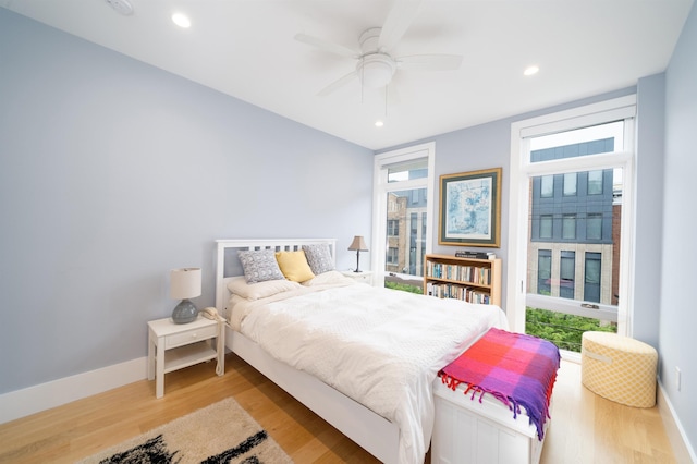 74 Madison St Unit 2, Hoboken, NJ 07030 - bedroom with wood finished floors, baseboards, recessed lighting, and a ceiling fan