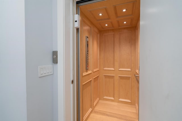 74 Madison St Unit 2, Hoboken, NJ 07030 - elevator with recessed lighting, coffered ceiling, and beam ceiling