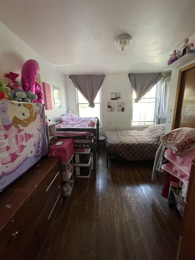 bedroom featuring multiple windows and hardwood / wood-style flooring