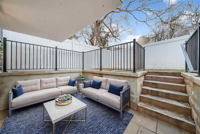 view of patio with outdoor lounge area and a fenced backyard