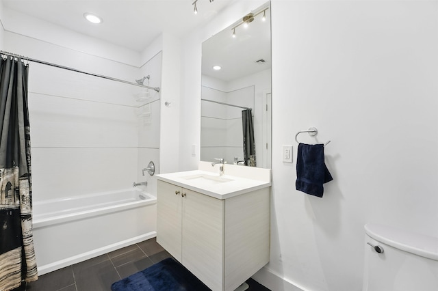 304 Pavonia Ave Unit 202, Jersey City, NJ 07302 - full bath featuring shower / bath combo, vanity, tile patterned floors, and recessed lighting