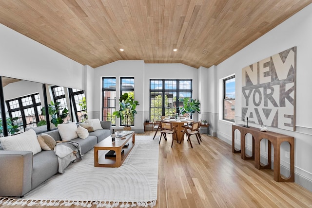 166 New York Ave Unit 2, Jersey City, NJ 07307 - living room featuring lofted ceiling, wood ceiling, light wood-type flooring, and recessed lighting