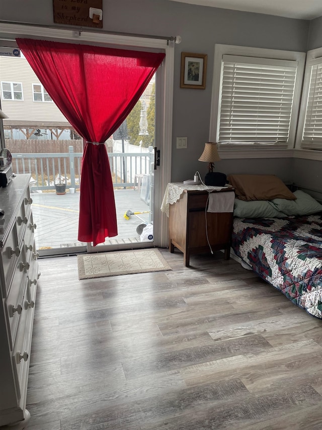 interior space with wood-type flooring and access to outside