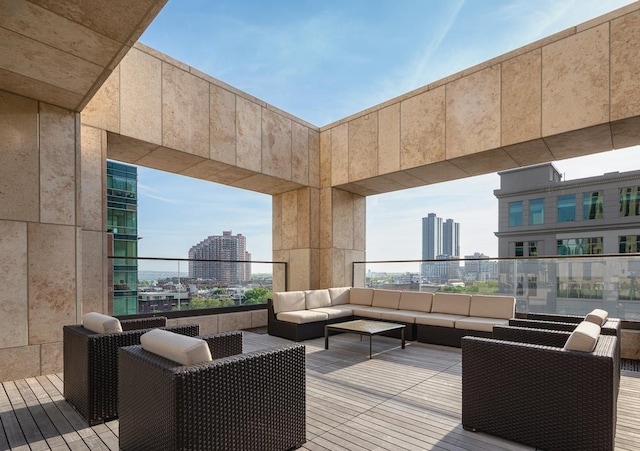 wooden deck featuring an outdoor hangout area