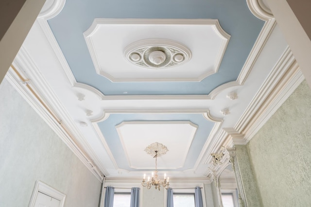661 Jersey Ave Unit 2, Jersey City, NJ 07302 - detailed view of ornamental molding, a chandelier, and a tray ceiling