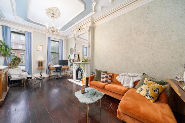 661 Jersey Ave Unit 2, Jersey City, NJ 07302 - living room with ornamental molding, wood-type flooring, and a chandelier