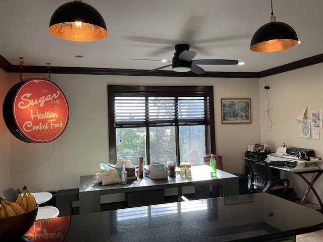 308 Sea Isle Ky Unit 308, Secaucus, NJ 07094 - office area with ornamental molding and a ceiling fan