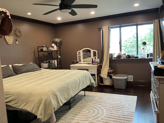 308 Sea Isle Ky Unit 308, Secaucus, NJ 07094 - bedroom with ornamental molding, wood finished floors, recessed lighting, ceiling fan, and baseboards
