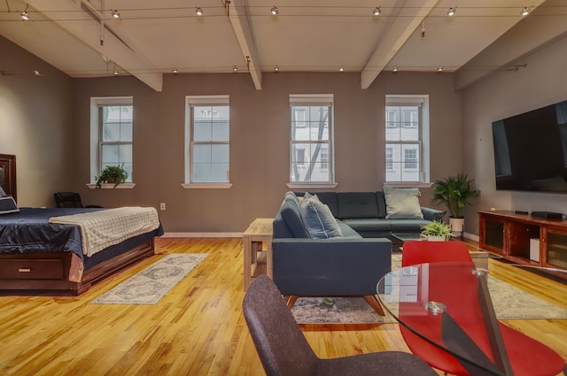1034 Clinton St Unit 208, Hoboken, NJ 07030 - bedroom with rail lighting, light wood-style flooring, and multiple windows