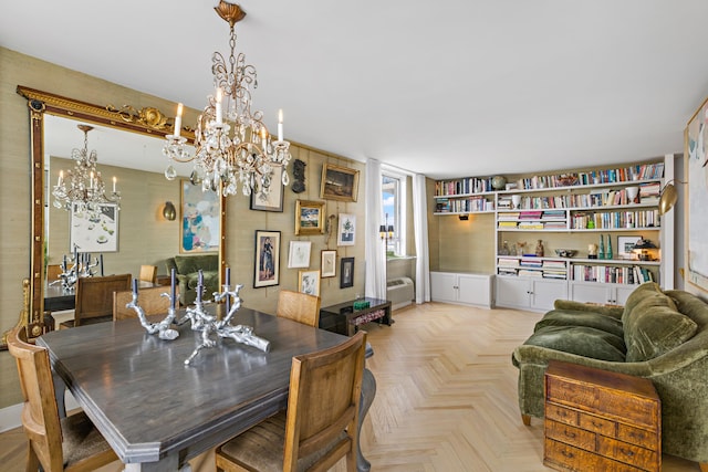 100 Manhattan Ave Unit 1517, Union City, NJ 07087 - dining space with a chandelier and a wall mounted air conditioner