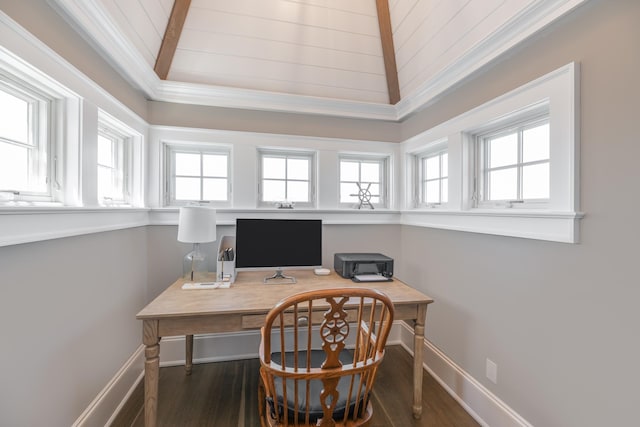 26 Bridge St, Bay Head Borough, NJ 08742 - office area with ornamental molding, wood finished floors, baseboards, and beam ceiling