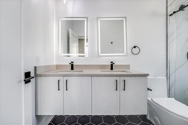 810 6th St, Union City, NJ 07087 - full bath featuring double vanity, toilet, and a marble finish shower