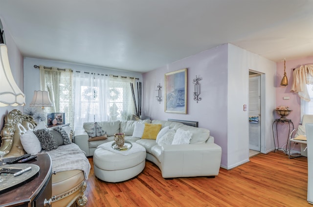 living room with light hardwood / wood-style flooring