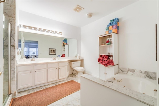 252 The Promenade Unit 252, Edgewater, NJ 07020 - full bath featuring marble look tile flooring, a whirlpool tub, double vanity, and a shower stall