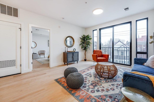 living room with light wood-type flooring