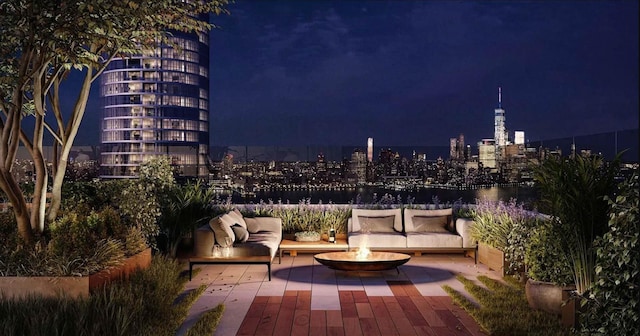 patio at twilight with outdoor lounge area