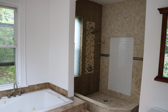94 Lembeck Ave, Jersey City, NJ 07305 - bathroom with tiled shower, a whirlpool tub, and healthy amount of natural light