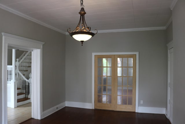 94 Lembeck Ave, Jersey City, NJ 07305 - empty room with stairway, ornamental molding, and wood finished floors