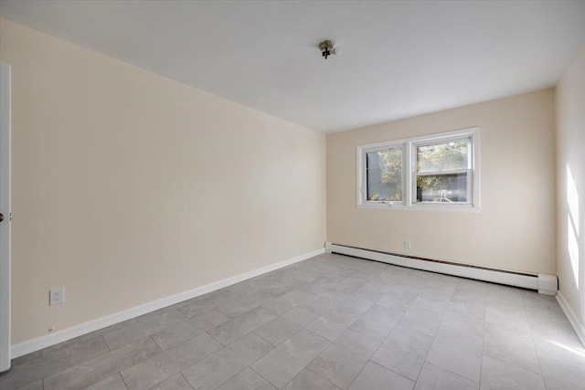 unfurnished room featuring a baseboard radiator