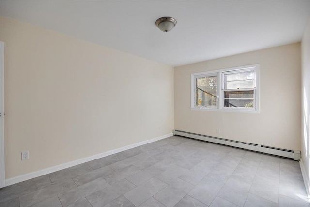 unfurnished room featuring a baseboard radiator