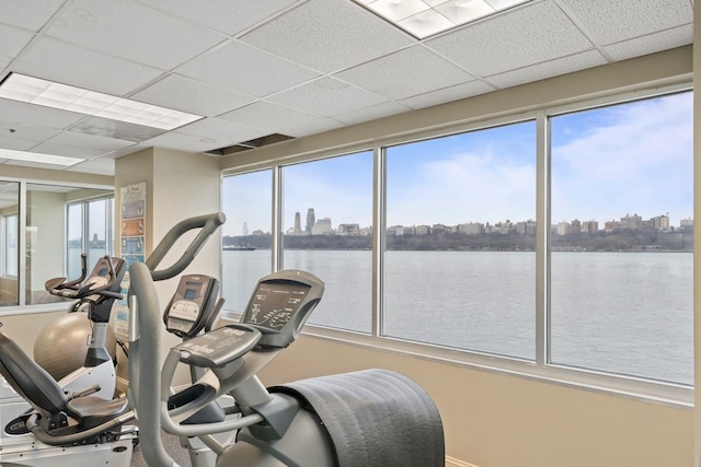344 The Promenade Unit 344, Edgewater, NJ 07020 - workout area featuring a city view, a water view, and a drop ceiling