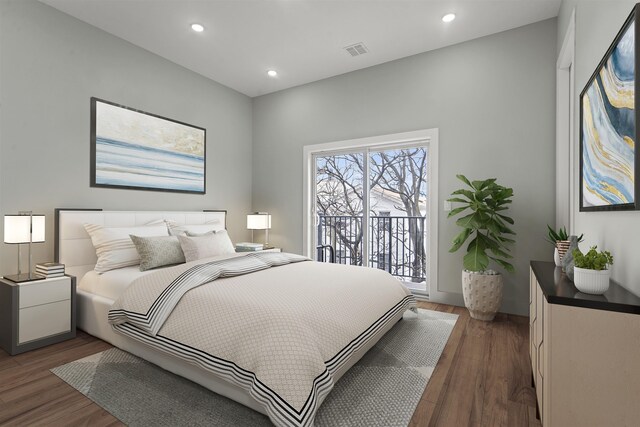 28 Cambridge Ave Unit 2, Jersey City, NJ 07307 - bedroom featuring access to exterior, visible vents, wood finished floors, and recessed lighting