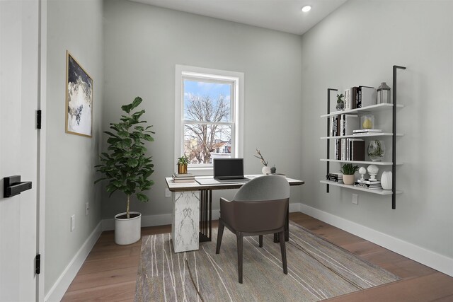 28 Cambridge Ave Unit 2, Jersey City, NJ 07307 - office area with baseboards, wood finished floors, and recessed lighting