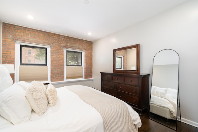 456 9th St Unit 458, Hoboken, NJ 07030 - bedroom featuring dark wood-style flooring, brick wall, and recessed lighting