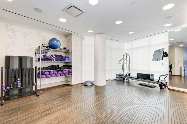 77 Hudson St Unit 1408, Jersey City, NJ 07302 - exercise area with visible vents, recessed lighting, and wood finished floors