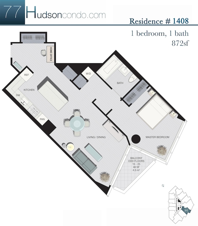 77 Hudson St Unit 1408, Jersey City, NJ 07302 - floor plan