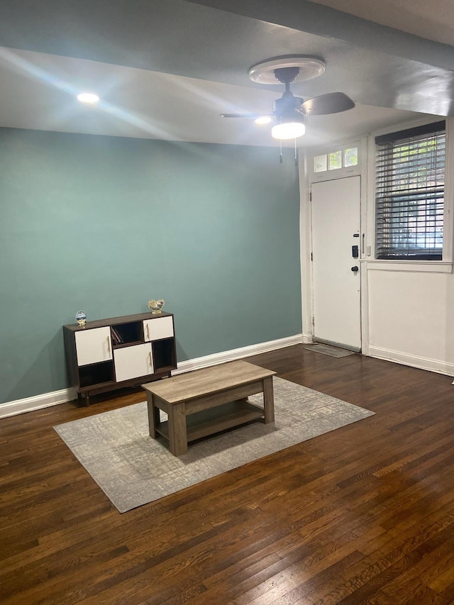 entrance foyer featuring ceiling fan and dark hardwood / wood-style flooring