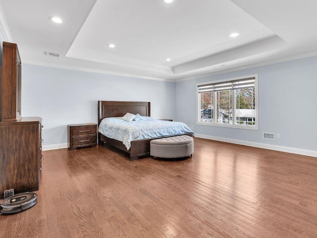 183 Oak Ave, River Edge, NJ 07661 - bedroom with a tray ceiling, wood finished floors, baseboards, recessed lighting, and ornamental molding