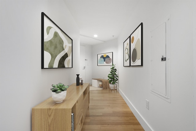 77 Hudson St Unit 1712, Jersey City, NJ 07302 - corridor with light wood finished floors, recessed lighting, and baseboards