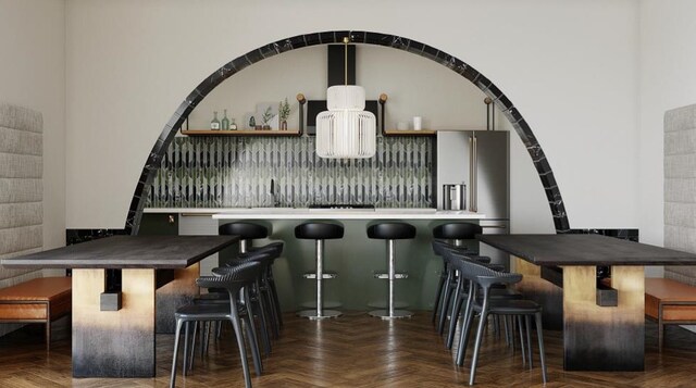 bar with parquet flooring