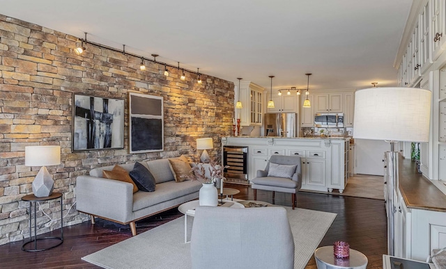 380 Mountain Rd Unit 808, Union City, NJ 07087 - living room featuring track lighting, dark wood-type flooring, and beverage cooler