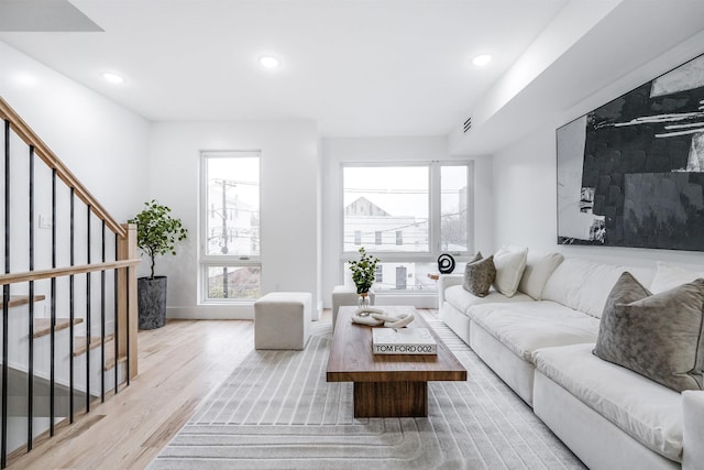 living room with light wood-type flooring