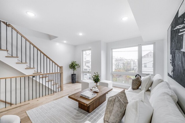 living room featuring light wood-type flooring