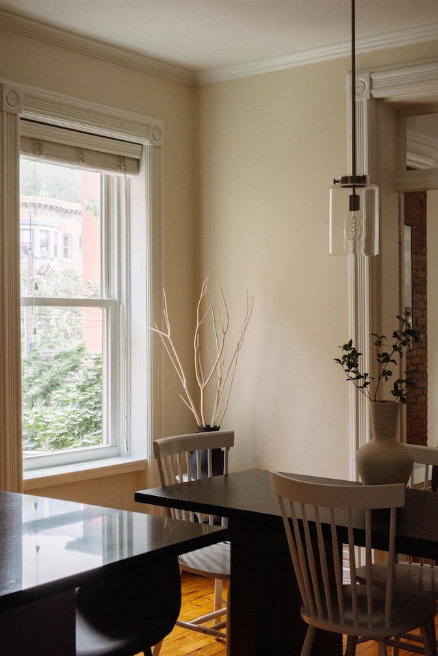 112 Wayne St Unit 2-A, Jersey City, NJ 07302 - dining space with healthy amount of natural light, crown molding, and light wood finished floors