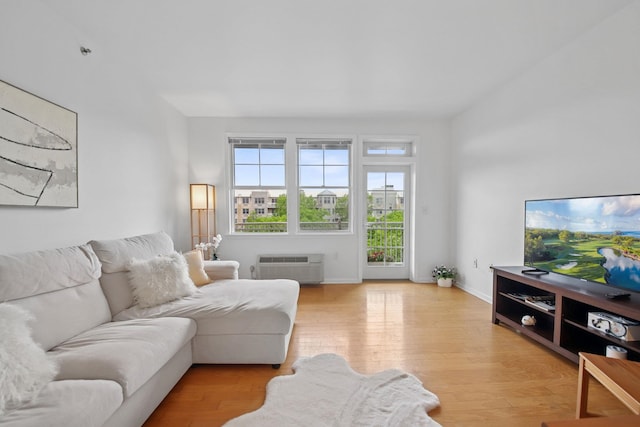 30 Freedom Way Unit 306, Jersey City, NJ 07305 - living area with light wood-type flooring and a wall mounted air conditioner