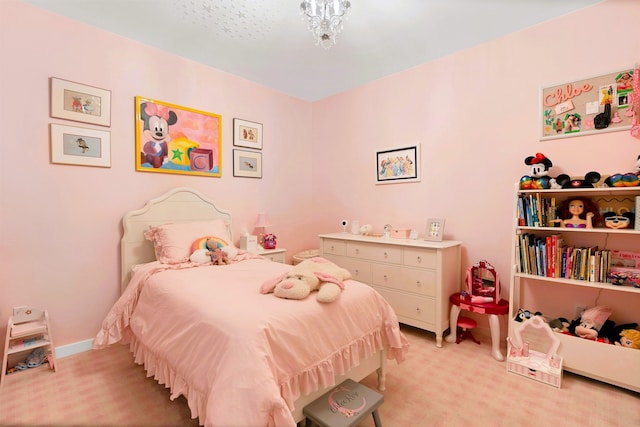 bedroom with light colored carpet