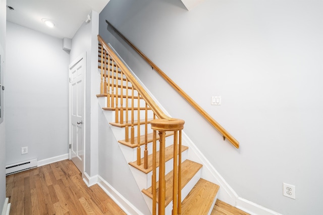 117 Clinton St Unit 2Fs, Hoboken, NJ 07030 - stairs with a baseboard heating unit, wood finished floors, and baseboards